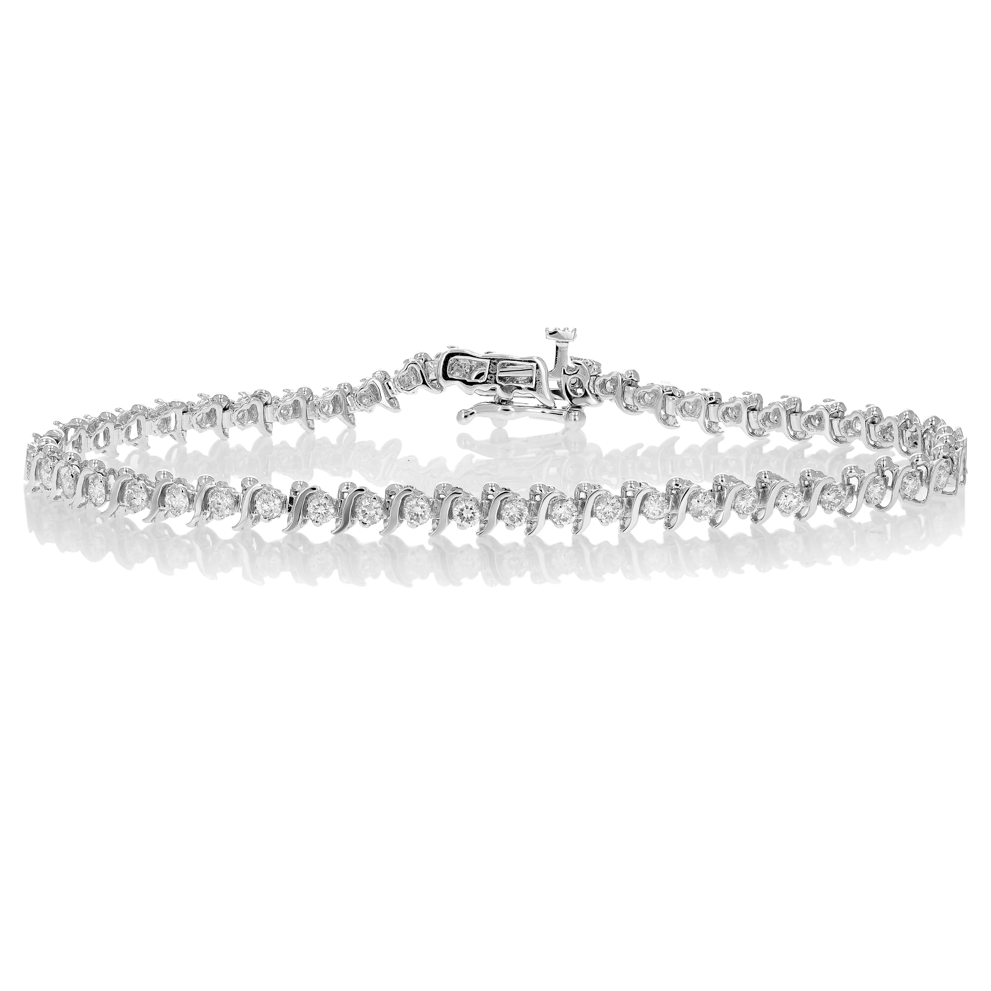 1.50 cttw S Link Diamond Tennis Bracelets in 14K White Gold