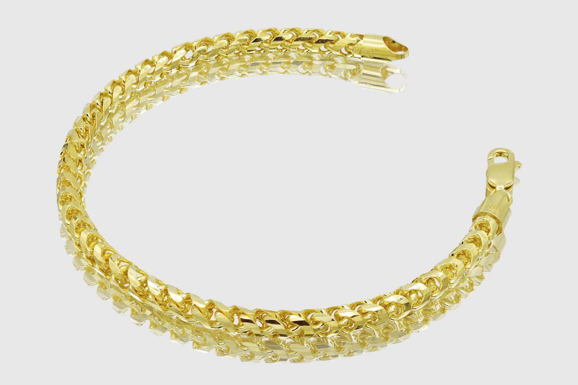 1.5mm - 6.5mm 14k Round Franco Diamond Cut Solid Yellow Gold Bracelet