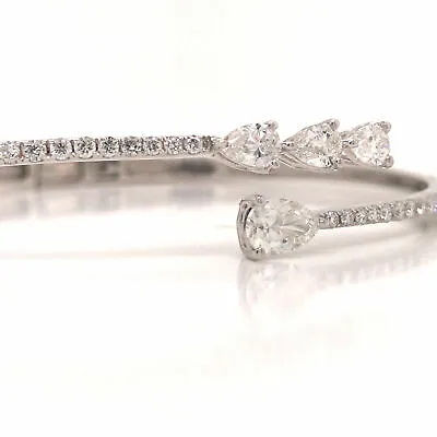 18K Diamond Pear Shape Wrap Bangle Bracelet White Gold