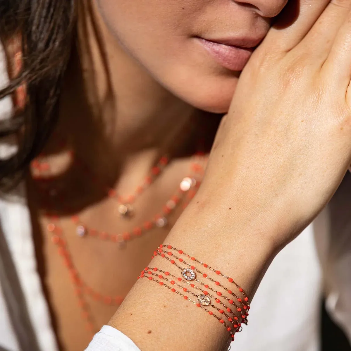18K Gold and Coral Resin Beaded "Classic" Bracelet