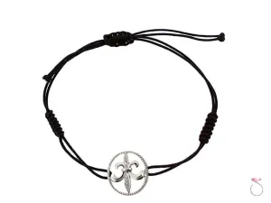 18K White Gold .03ct Diamond Fleur de Lit Charm Adjustable String Bracelet Sale