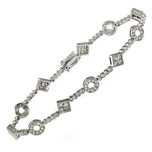 1.95ct Round Cut Diamond Bracelet, 18k White Gold