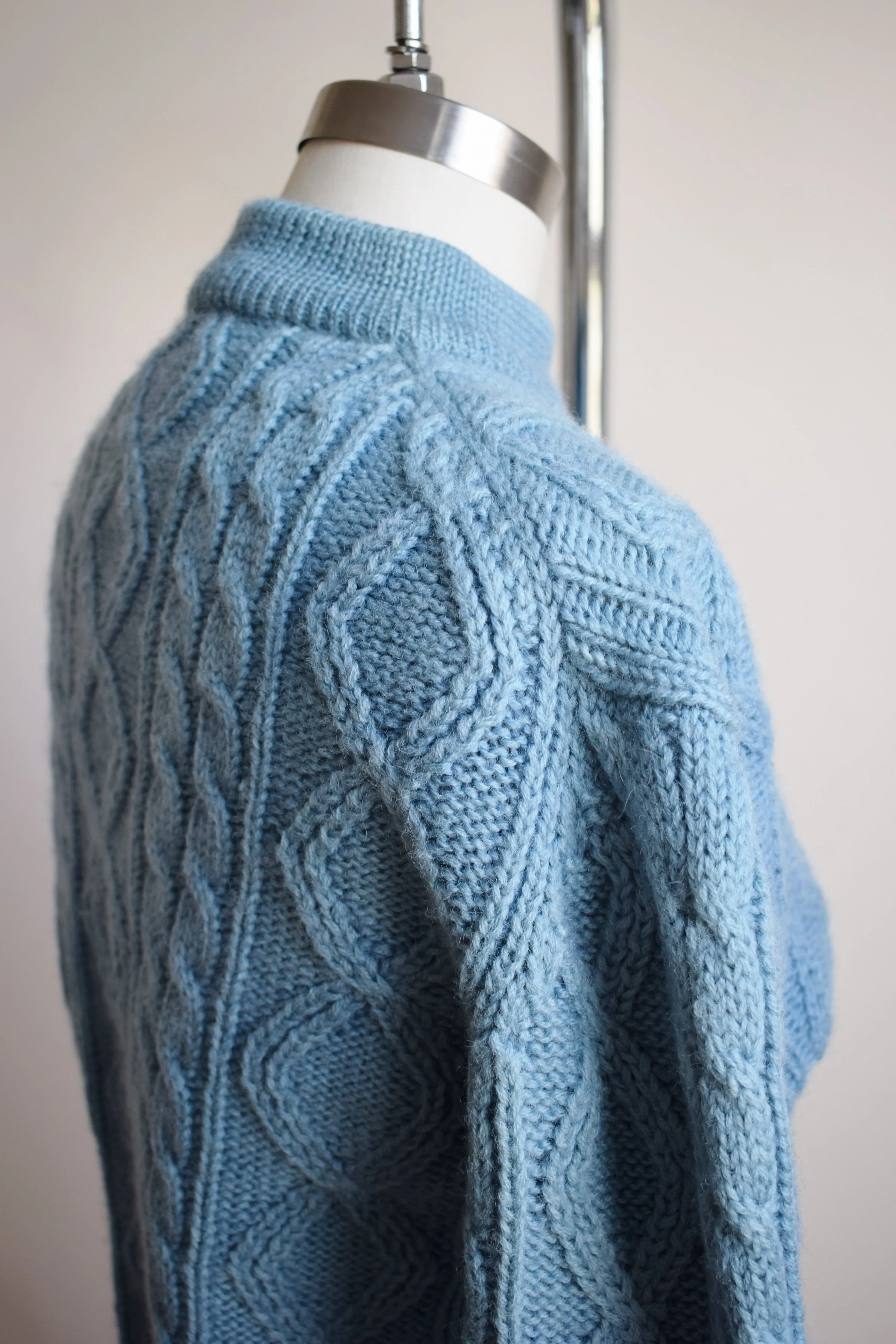 1980s Wool Cableknit Dip Dyed in Natural Indigo with Darns | S/M