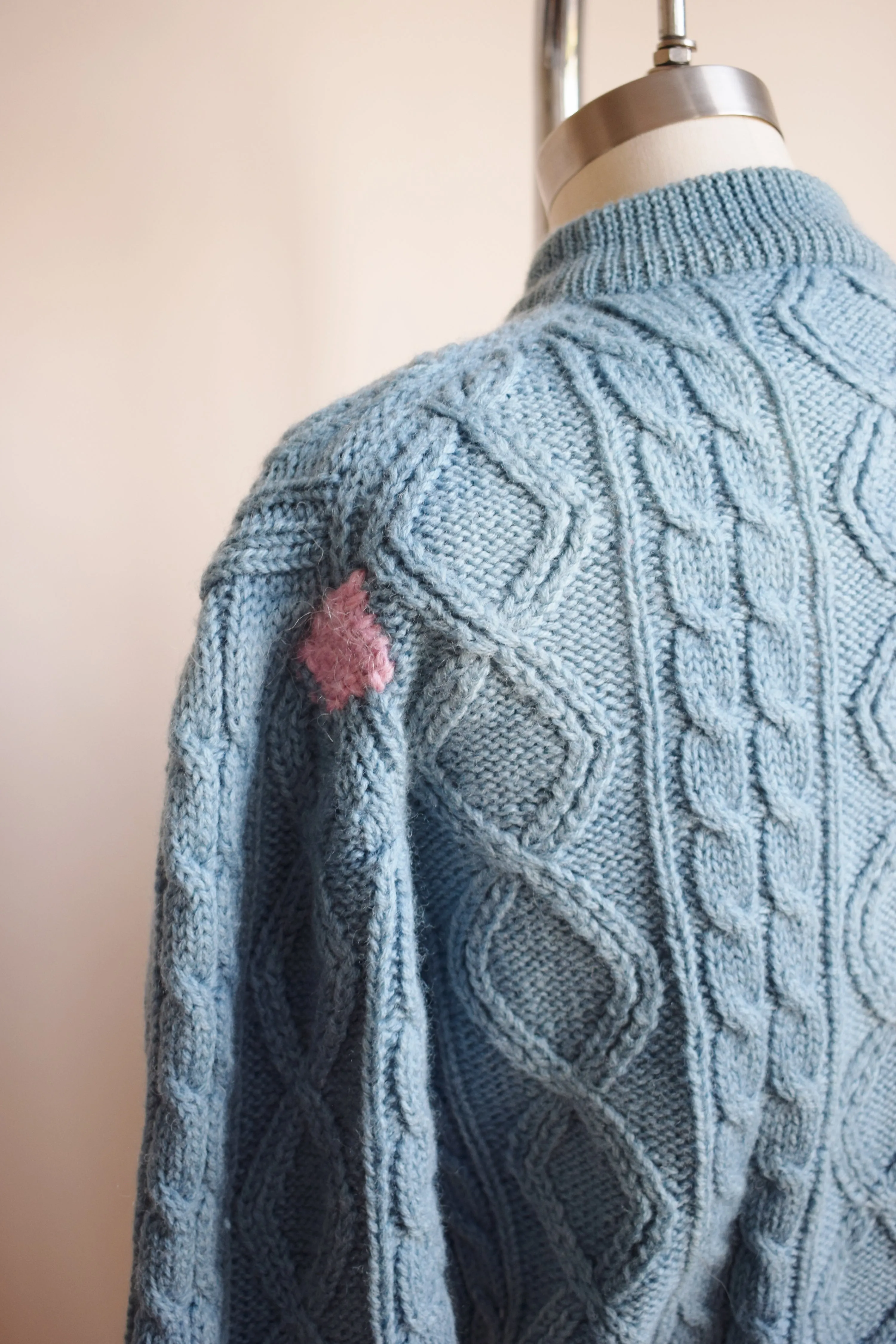 1980s Wool Cableknit Dip Dyed in Natural Indigo with Darns | S/M