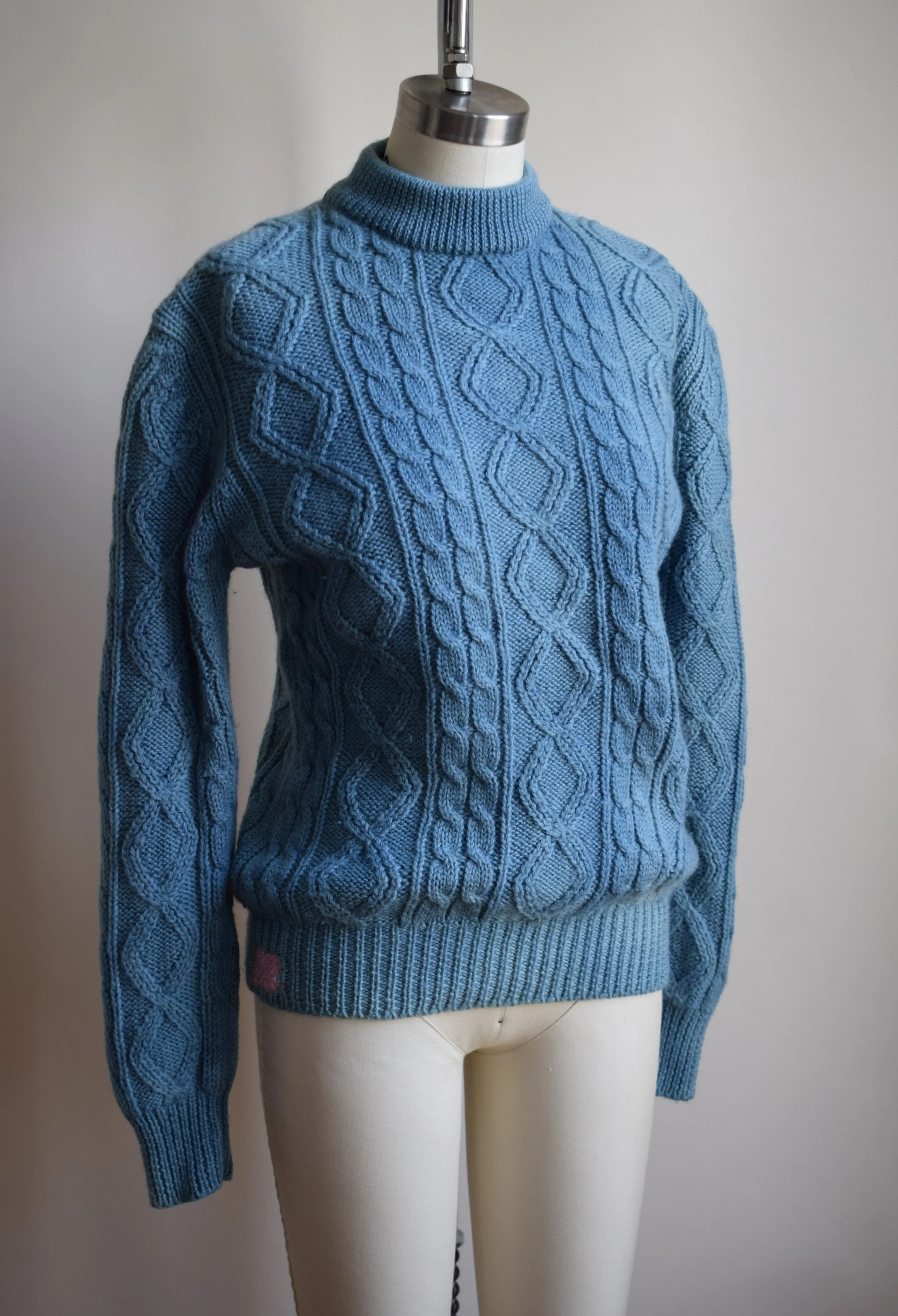 1980s Wool Cableknit Dip Dyed in Natural Indigo with Darns | S/M