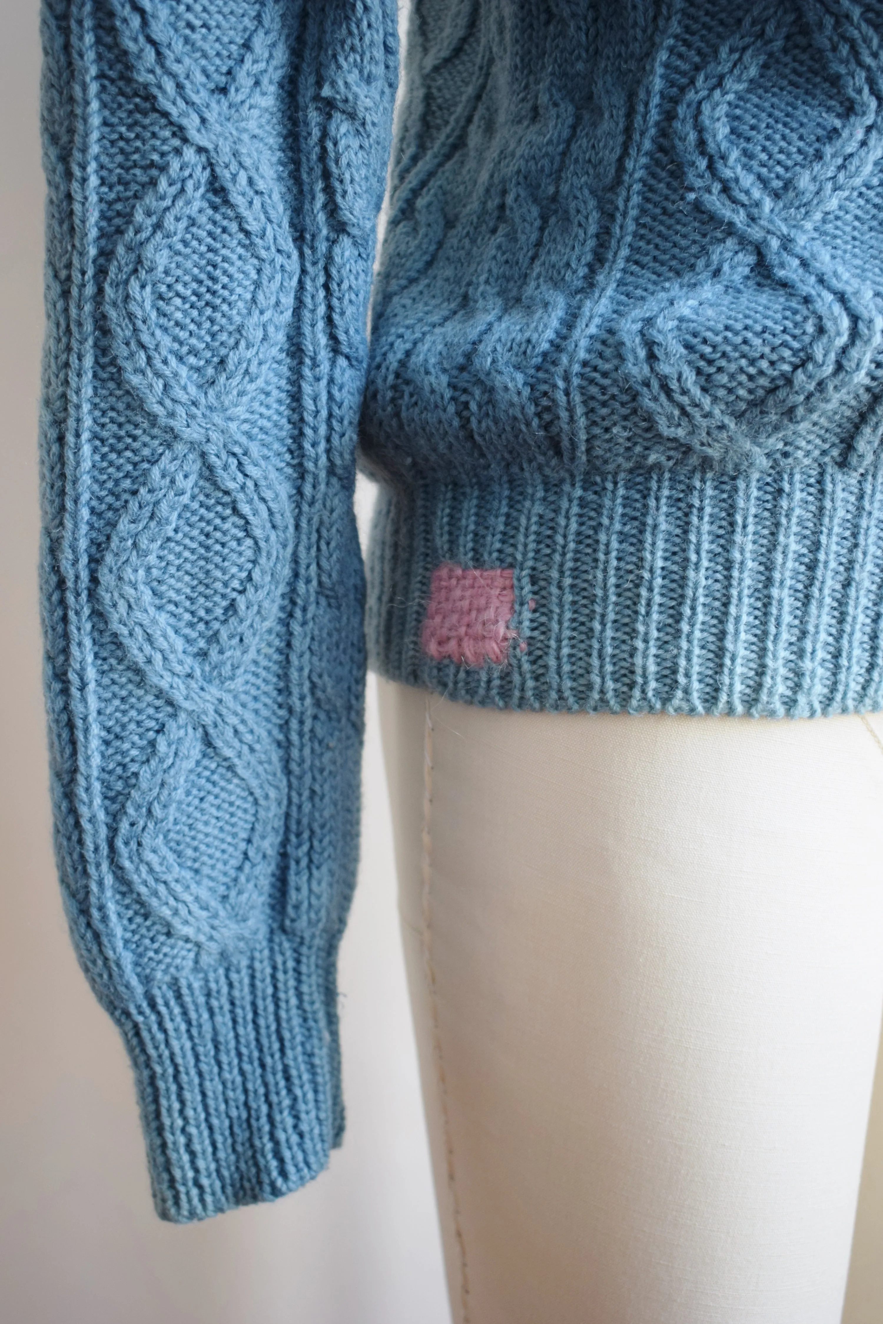 1980s Wool Cableknit Dip Dyed in Natural Indigo with Darns | S/M