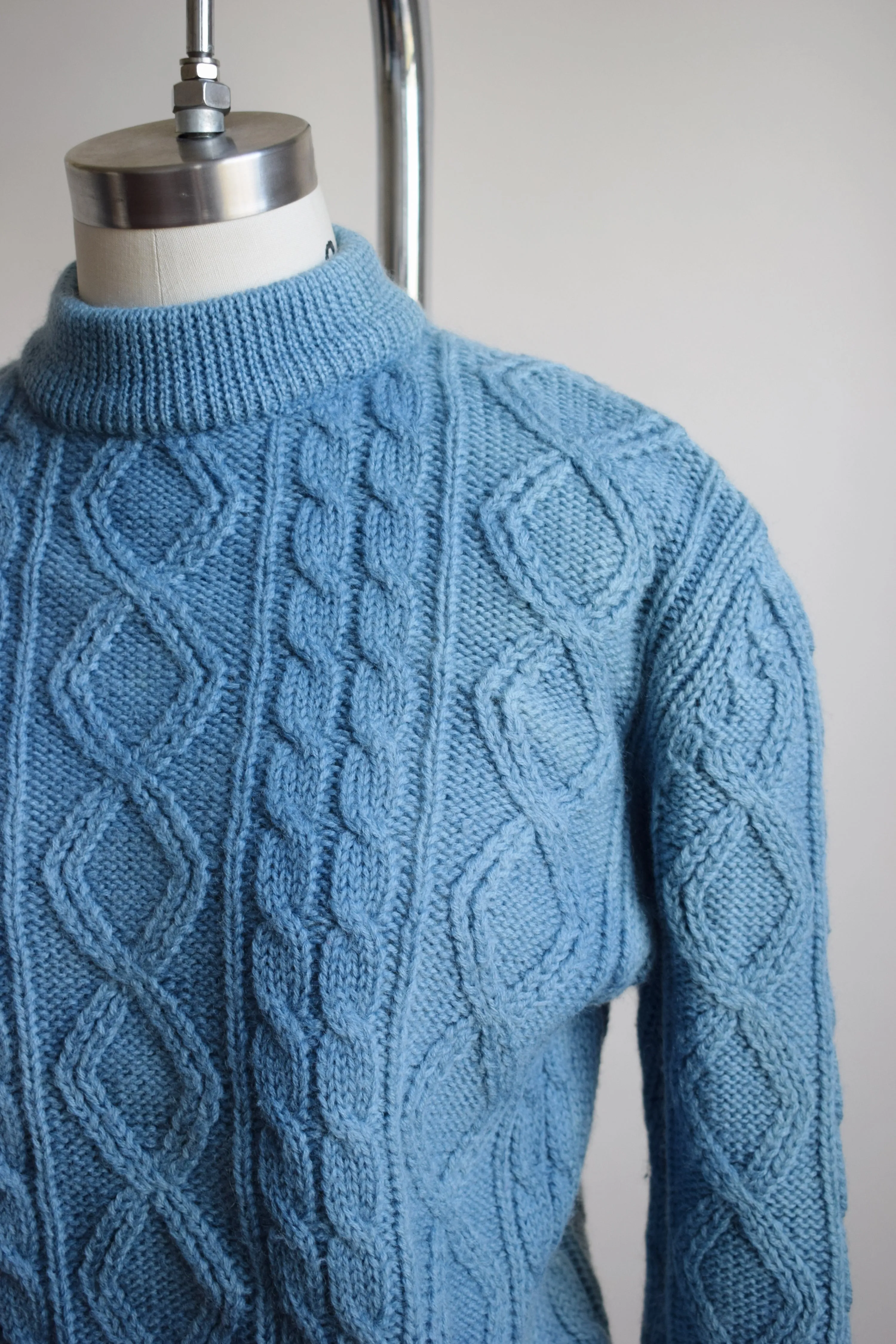 1980s Wool Cableknit Dip Dyed in Natural Indigo with Darns | S/M