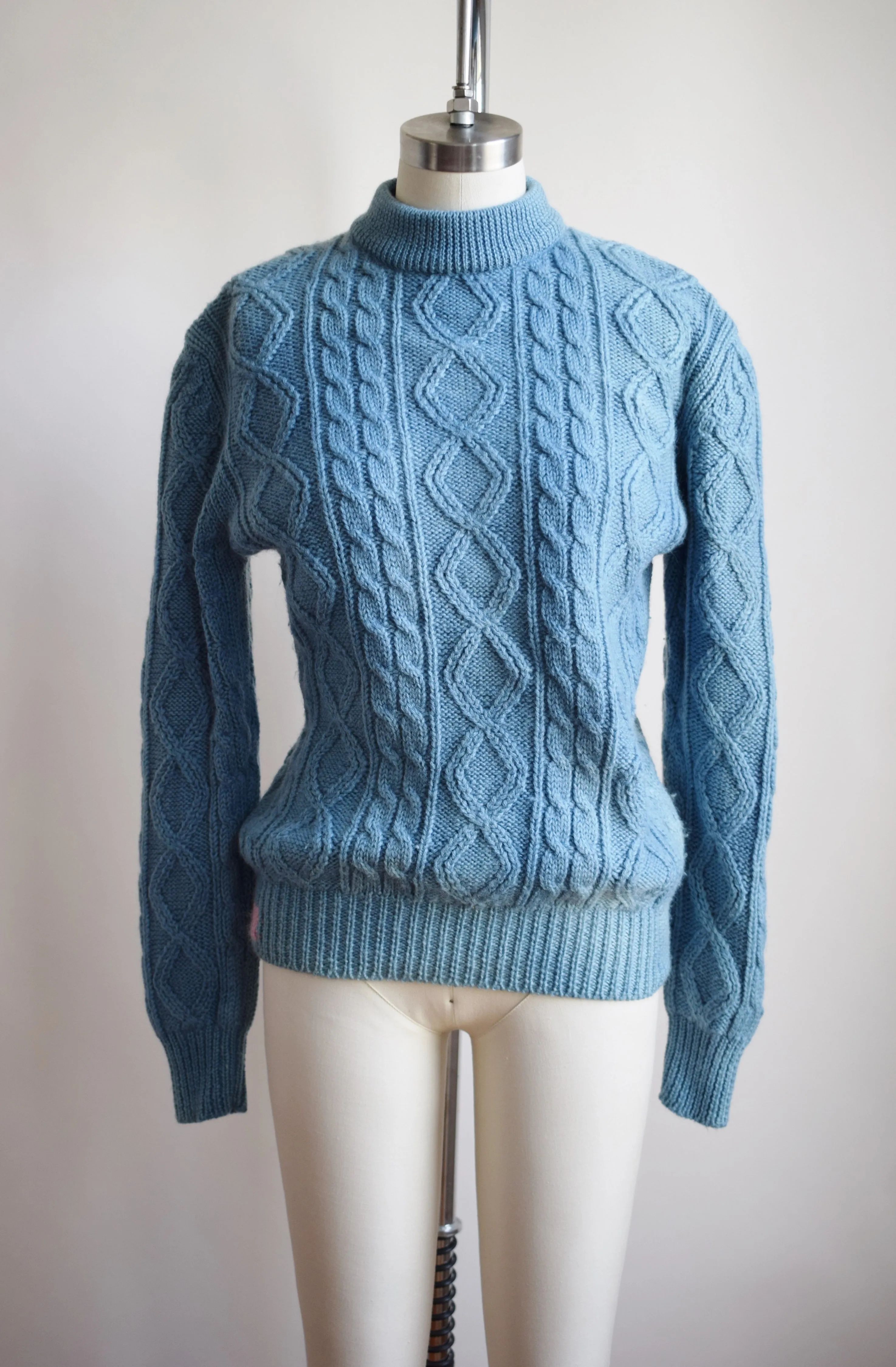 1980s Wool Cableknit Dip Dyed in Natural Indigo with Darns | S/M