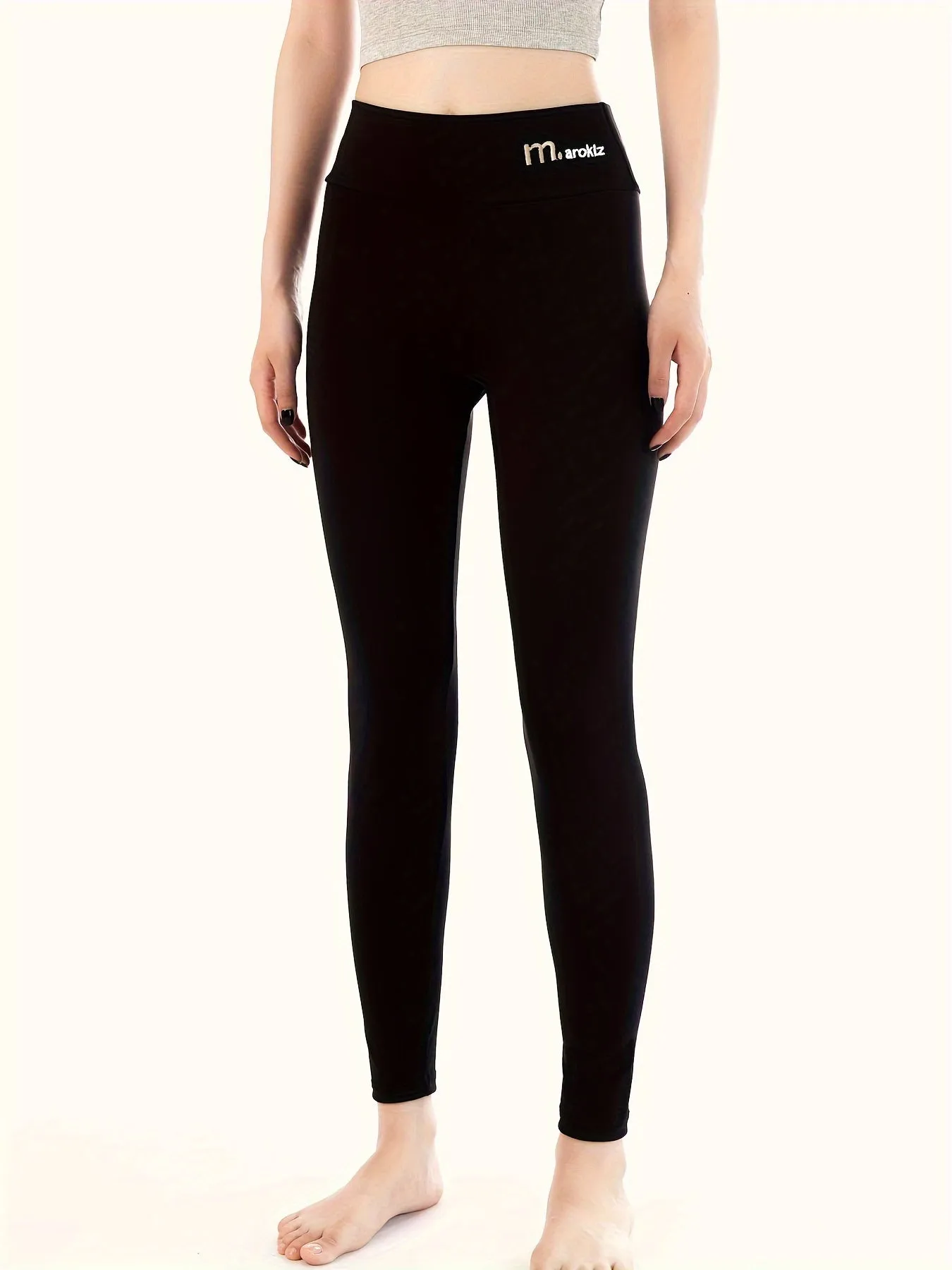 1pc Women's High-Waisted Thermal Fleece-Lined Leggings - Ultra Stretch Slim Fit Knitted Tights - Embroidered Fashion Bottoms
