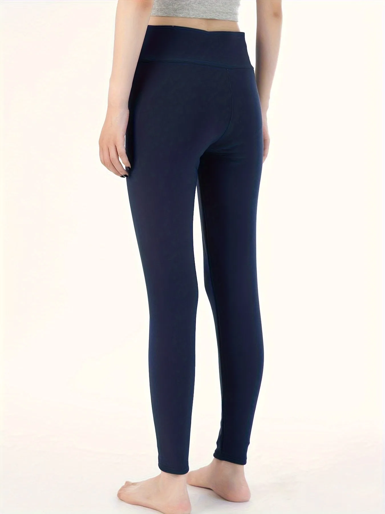 1pc Women's High-Waisted Thermal Fleece-Lined Leggings - Ultra Stretch Slim Fit Knitted Tights - Embroidered Fashion Bottoms