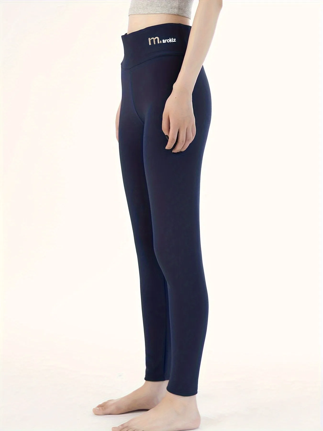 1pc Women's High-Waisted Thermal Fleece-Lined Leggings - Ultra Stretch Slim Fit Knitted Tights - Embroidered Fashion Bottoms