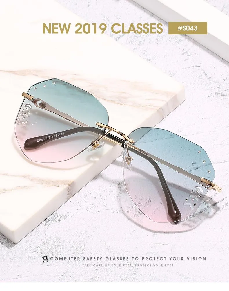 2020 new frameless sunglasses fashion personality diamond trimming pilot sunglasses female gradient glasses