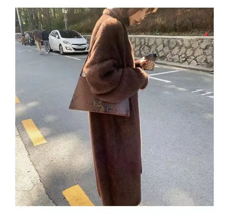 2024 White Long Cardigan for Women – Knitted Fluffy Cashmere Sweater Coat