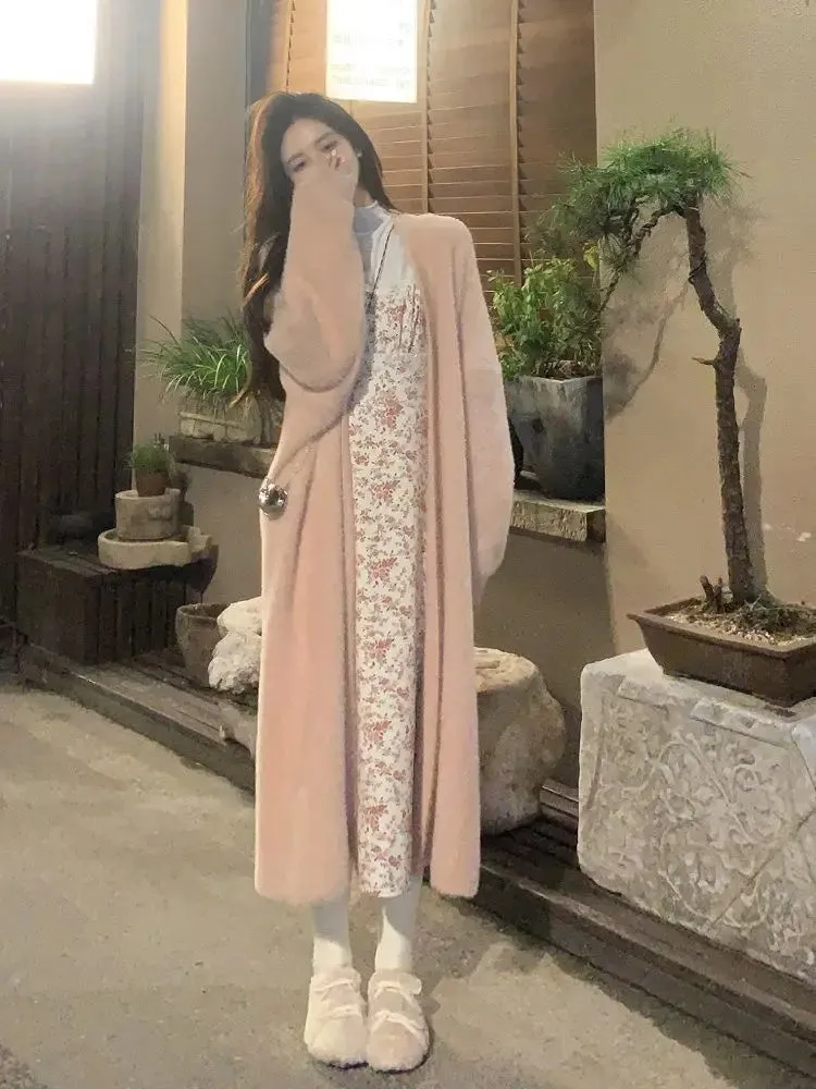 2024 White Long Cardigan for Women – Knitted Fluffy Cashmere Sweater Coat