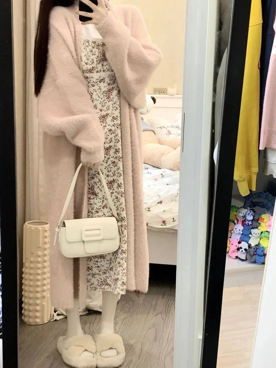 2024 White Long Cardigan for Women – Knitted Fluffy Cashmere Sweater Coat