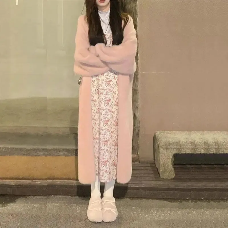 2024 White Long Cardigan for Women – Knitted Fluffy Cashmere Sweater Coat