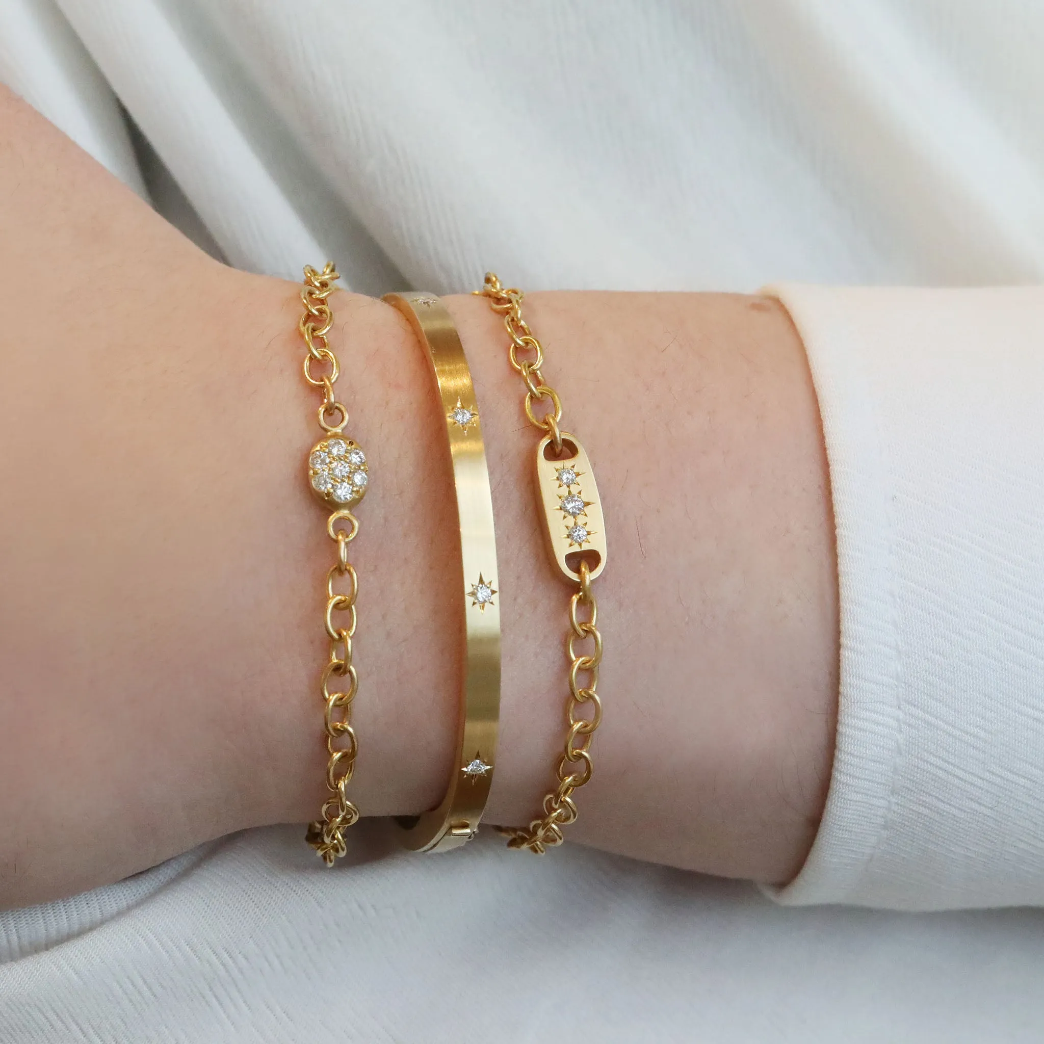 20K Gold Small Pave Diamond "Nugget" Chain Bracelet