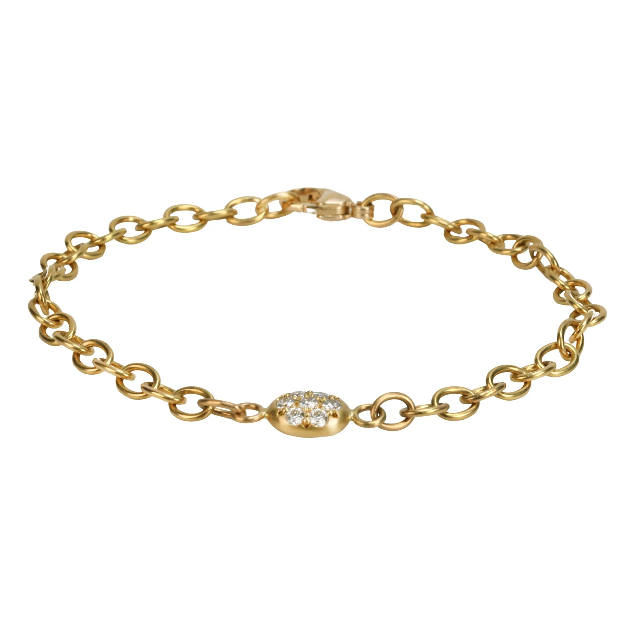 20K Gold Small Pave Diamond "Nugget" Chain Bracelet