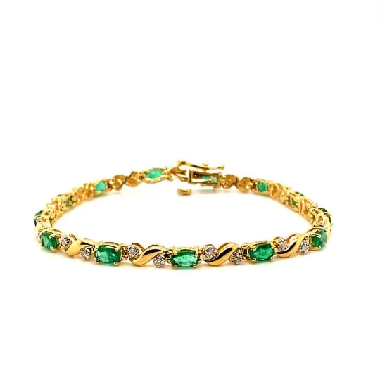 2.82 CARAT NATURAL DIAMOND & EMERALD BRACELET G-H SI 14K GOLD 7”