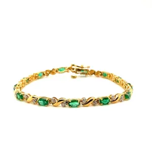 2.82 CARAT NATURAL DIAMOND & EMERALD BRACELET G-H SI 14K GOLD 7”