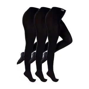 3 Pack Ladies Black Fleece Lined Thermal Tights