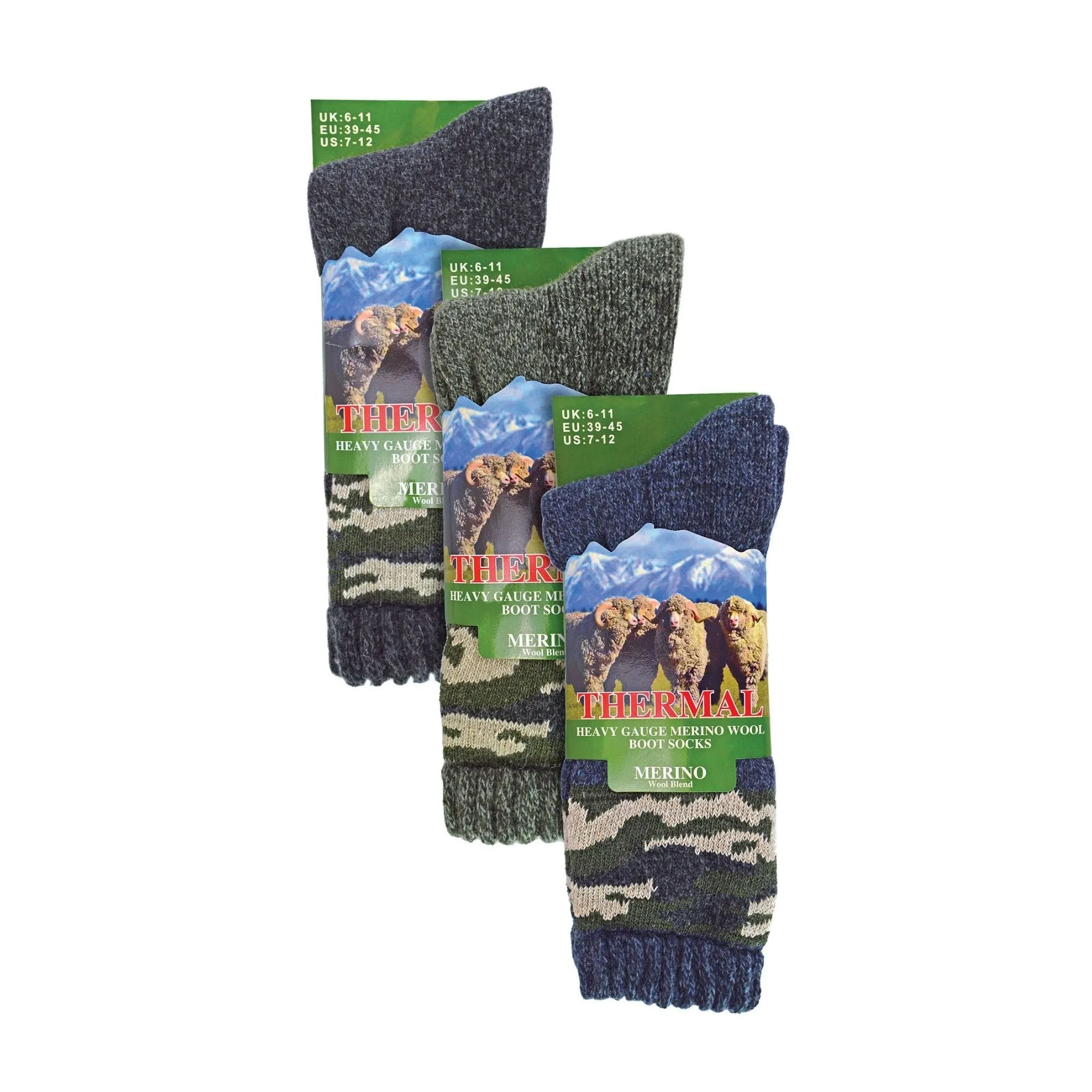 3 Pack Mens Thick Warm Merino Wool Socks