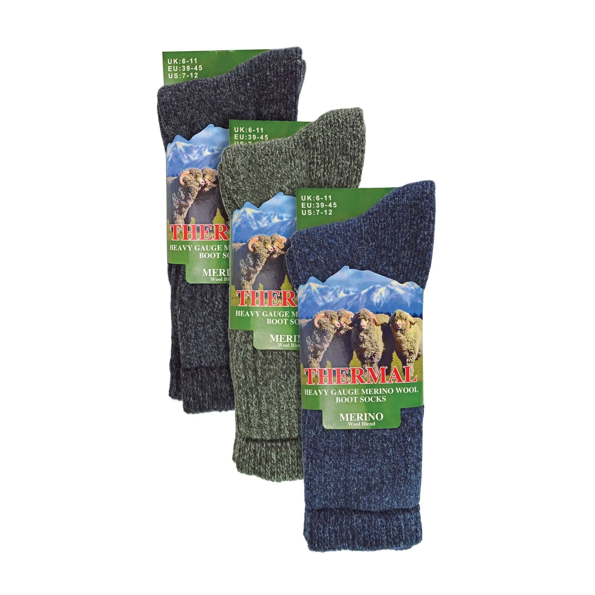3 Pack Mens Thick Warm Merino Wool Socks