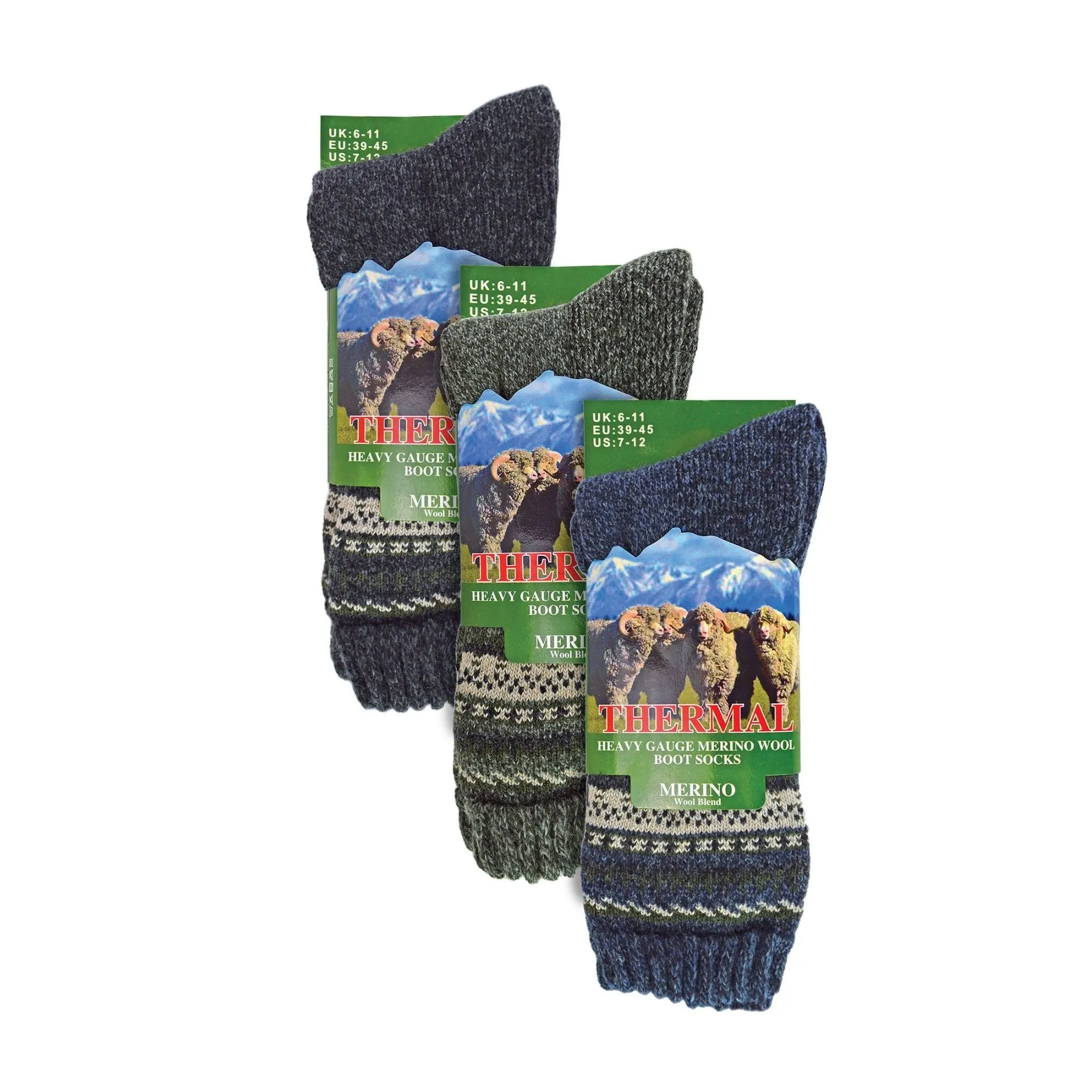 3 Pack Mens Thick Warm Merino Wool Socks