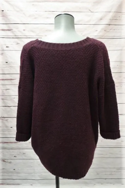 360 Sweater Merlot Cable Knit Wool Blend Size Small High-Low Pullover