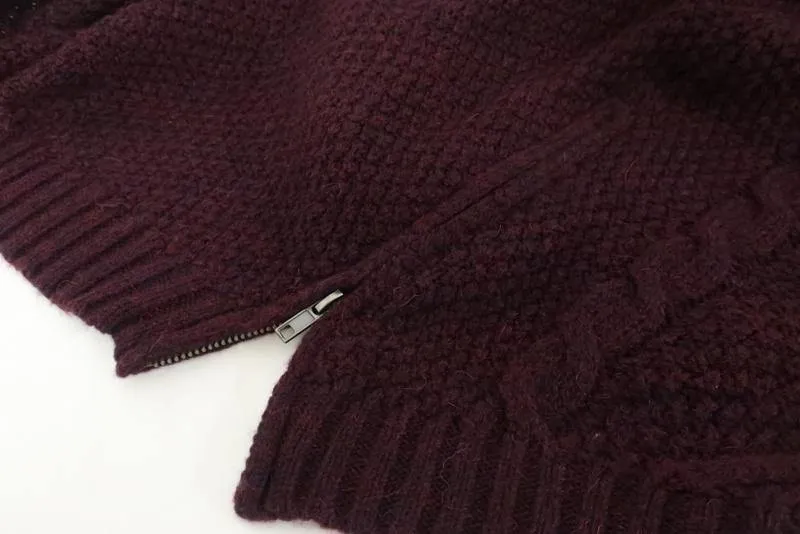 360 Sweater Merlot Cable Knit Wool Blend Size Small High-Low Pullover