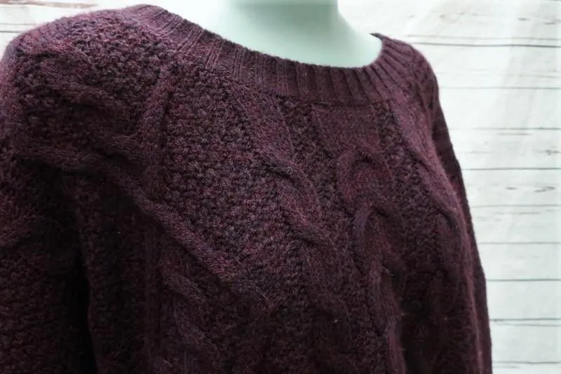 360 Sweater Merlot Cable Knit Wool Blend Size Small High-Low Pullover