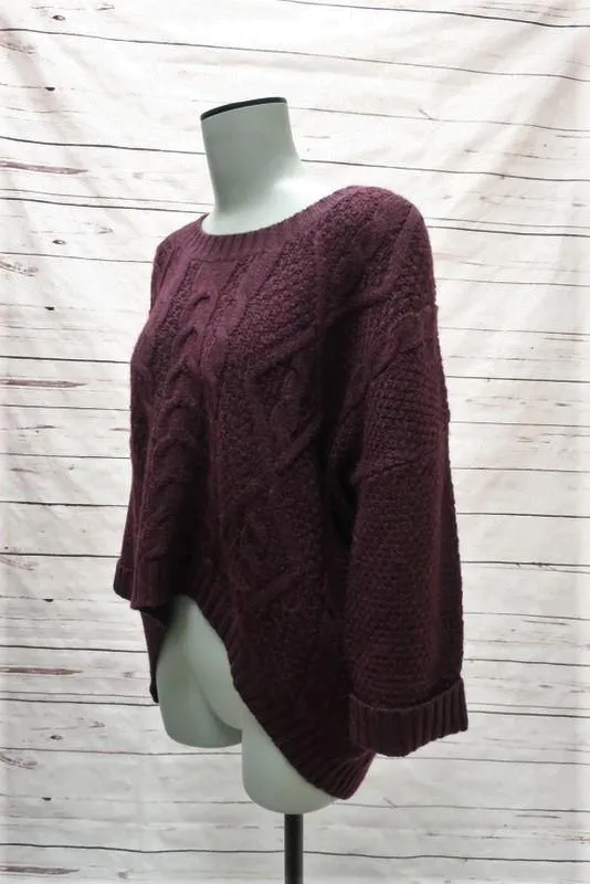 360 Sweater Merlot Cable Knit Wool Blend Size Small High-Low Pullover