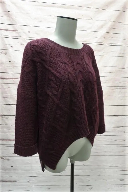 360 Sweater Merlot Cable Knit Wool Blend Size Small High-Low Pullover