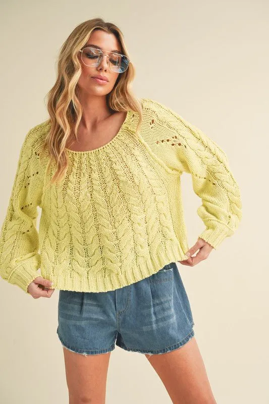 Aemi   Co Cable-Knit Openwork Round Neck Sweater