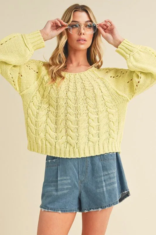 Aemi   Co Cable-Knit Openwork Round Neck Sweater