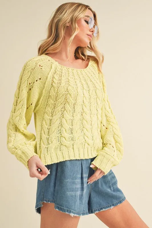 Aemi   Co Cable-Knit Openwork Round Neck Sweater