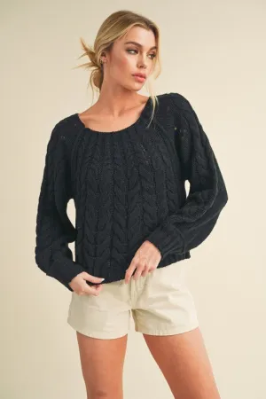 Aemi   Co Cable-Knit Openwork Round Neck Sweater