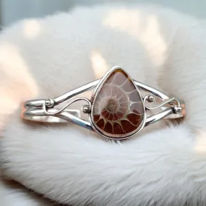 Ammonite Solid 925 Sterling Silver Cuff Bracelet