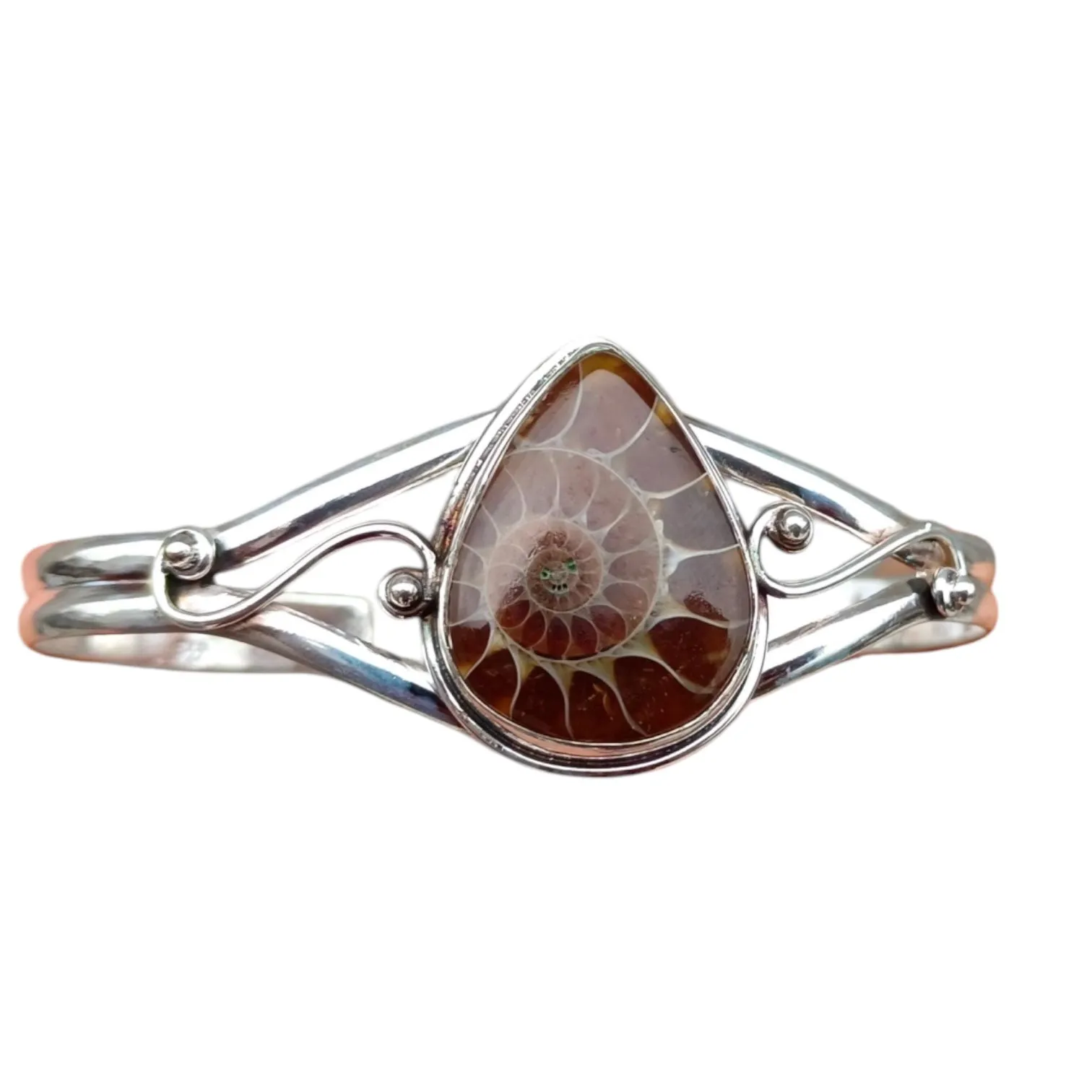Ammonite Solid 925 Sterling Silver Cuff Bracelet