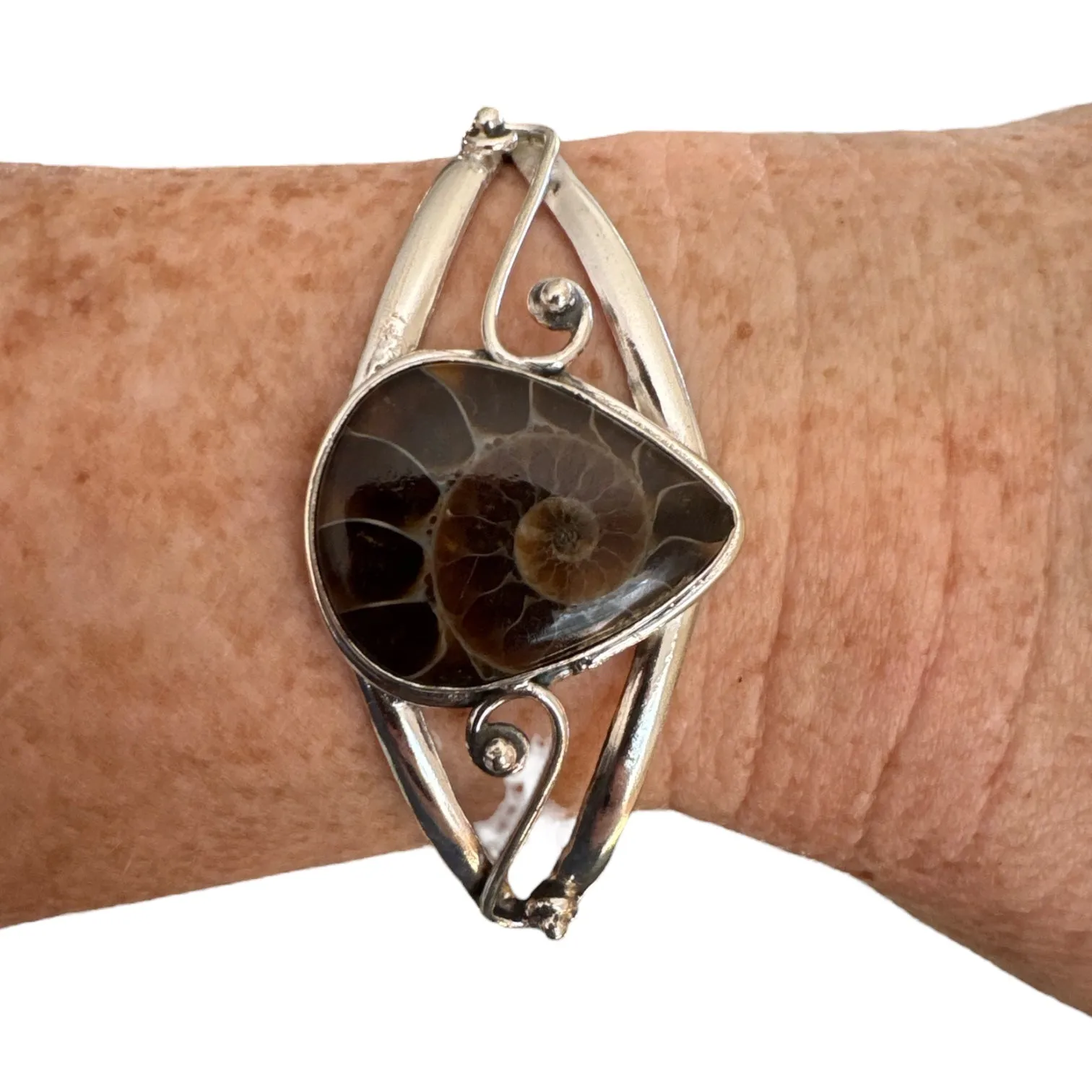 Ammonite Solid 925 Sterling Silver Cuff Bracelet