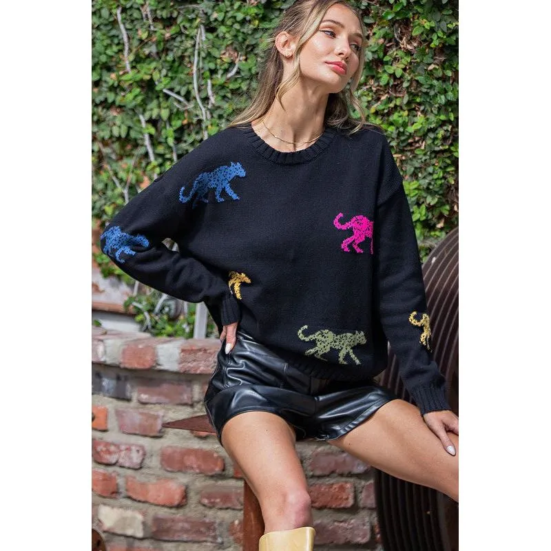Animal Printed Sweater - Black
