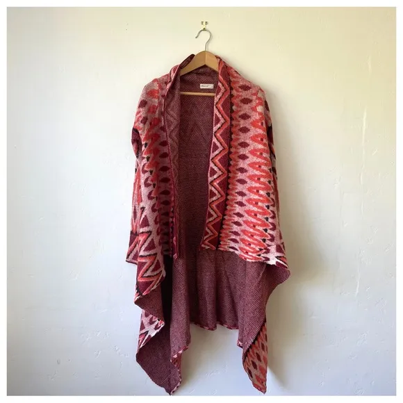 Anthropologie Sleeping On Snow Red Wool Long Open Front Waterfall Cardigan XS