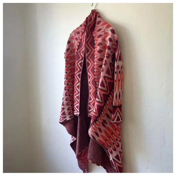 Anthropologie Sleeping On Snow Red Wool Long Open Front Waterfall Cardigan XS