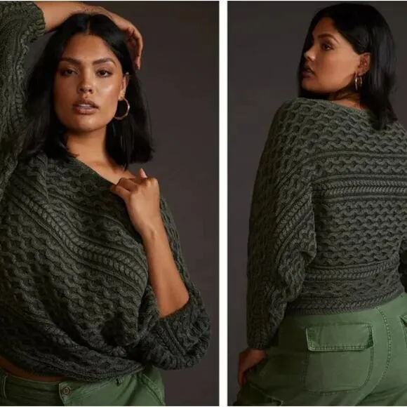 ANTHROPOLOGIE x PICLRO Micro Fisherman Sweater Forest Green Sz S {3W13}