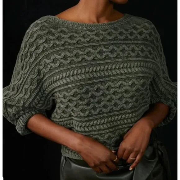 ANTHROPOLOGIE x PICLRO Micro Fisherman Sweater Forest Green Sz S {3W13}