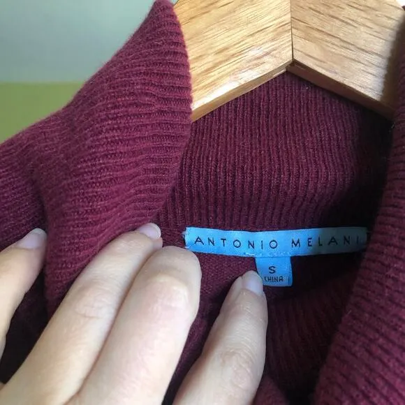 Antonio Melani Cashmere Turtleneck Sweater Maroon Small Minimalist Dark Academia
