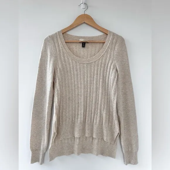 Aqua Cashmere Beige Cable Knit 100% Cashmere Sweater Neutral Size Medium