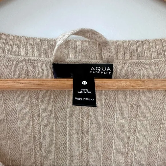 Aqua Cashmere Beige Cable Knit 100% Cashmere Sweater Neutral Size Medium