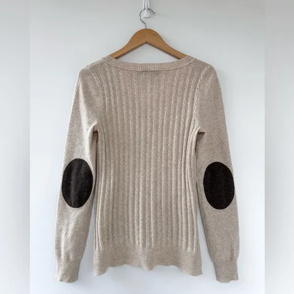 Aqua Cashmere Beige Cable Knit 100% Cashmere Sweater Neutral Size Medium