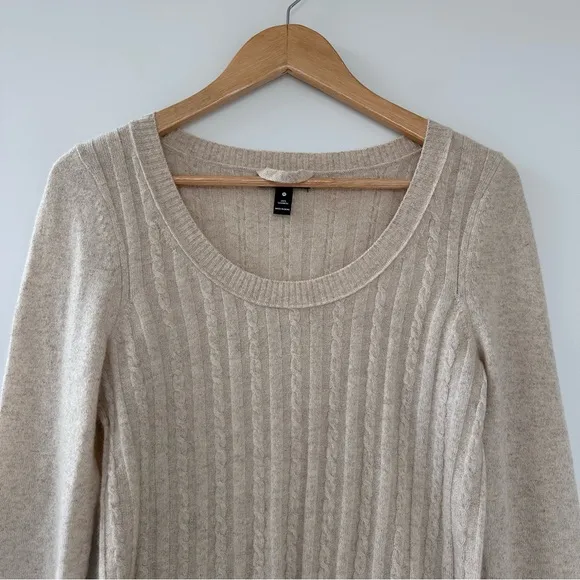 Aqua Cashmere Beige Cable Knit 100% Cashmere Sweater Neutral Size Medium